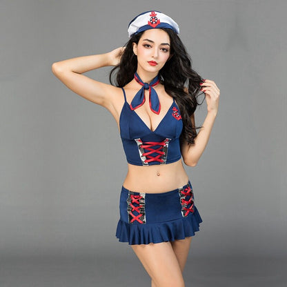 sex suit blue polyester sailor uniform outfit