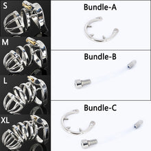 Load image into Gallery viewer, Male Stainless Steel Cock Cage Penis Ring Sleeve Chastity Device Belt with Catheter Spikes Lockable Adult Sex Toys for Men Sex Toys -lovershop01
