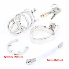Load image into Gallery viewer, Male Stainless Steel Cock Cage Penis Ring Sleeve Chastity Device Belt with Catheter Spikes Lockable Adult Sex Toys for Men Sex Toys -lovershop01
