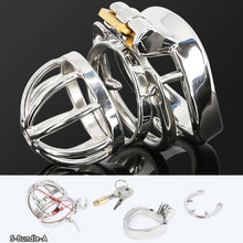 Load image into Gallery viewer, Male Stainless Steel Cock Cage Penis Ring Sleeve Chastity Device Belt with Catheter Spikes Lockable Adult Sex Toys for Men Sex Toys -lovershop01
