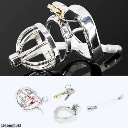 Male Stainless Steel Cock Cage Penis Ring Sleeve Chastity Device Belt with Catheter Spikes Lockable Adult Sex Toys for Men Sex Toys -lovershop01
