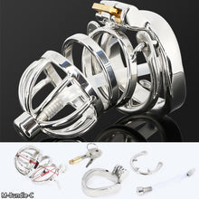 Load image into Gallery viewer, Male Stainless Steel Cock Cage Penis Ring Sleeve Chastity Device Belt with Catheter Spikes Lockable Adult Sex Toys for Men Sex Toys -lovershop01
