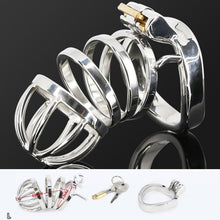 Load image into Gallery viewer, Male Stainless Steel Cock Cage Penis Ring Sleeve Chastity Device Belt with Catheter Spikes Lockable Adult Sex Toys for Men Sex Toys -lovershop01
