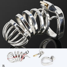 Load image into Gallery viewer, Male Stainless Steel Cock Cage Penis Ring Sleeve Chastity Device Belt with Catheter Spikes Lockable Adult Sex Toys for Men Sex Toys -lovershop01
