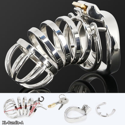 Male Stainless Steel Cock Cage Penis Ring Sleeve Chastity Device Belt with Catheter Spikes Lockable Adult Sex Toys for Men Sex Toys -lovershop01