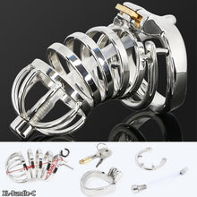 Load image into Gallery viewer, Male Stainless Steel Cock Cage Penis Ring Sleeve Chastity Device Belt with Catheter Spikes Lockable Adult Sex Toys for Men Sex Toys -lovershop01
