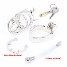 Load image into Gallery viewer, Male Stainless Steel Cock Cage Penis Ring Sleeve Chastity Device Belt with Catheter Spikes Lockable Adult Sex Toys for Men Sex Toys -lovershop01
