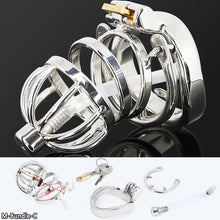 Load image into Gallery viewer, Male Stainless Steel Cock Cage Penis Ring Sleeve Chastity Device Belt with Catheter Spikes Lockable Adult Sex Toys for Men Sex Toys -lovershop01
