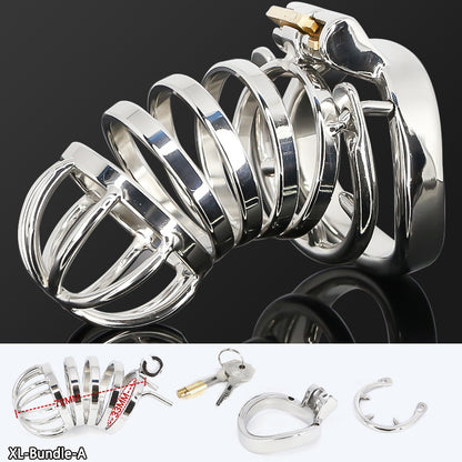 Male Stainless Steel Cock Cage Penis Ring Sleeve Chastity Device Belt with Catheter Spikes Lockable Adult Sex Toys for Men Sex Toys -lovershop01