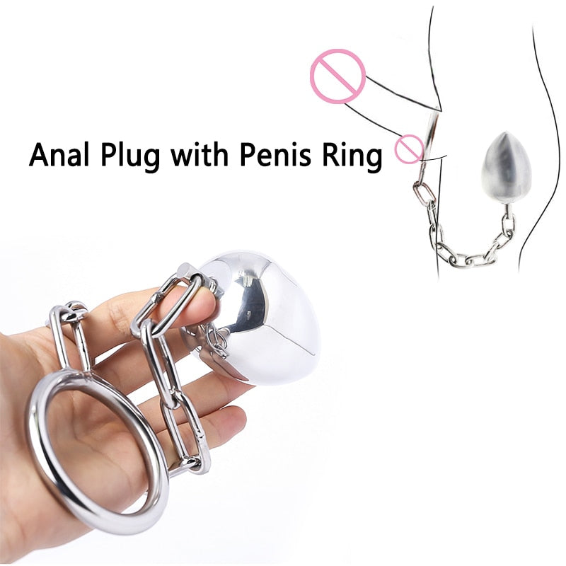Anal Plug with Cock Ring Male Penis Ring Chastity Device Sex Toys -lovershop01