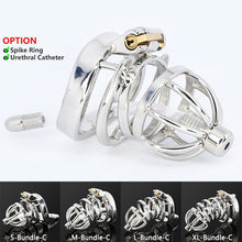 Load image into Gallery viewer, Male Stainless Steel Cock Cage Penis Ring Sleeve Chastity Device Belt with Catheter Spikes Lockable Adult Sex Toys for Men Sex Toys -lovershop01
