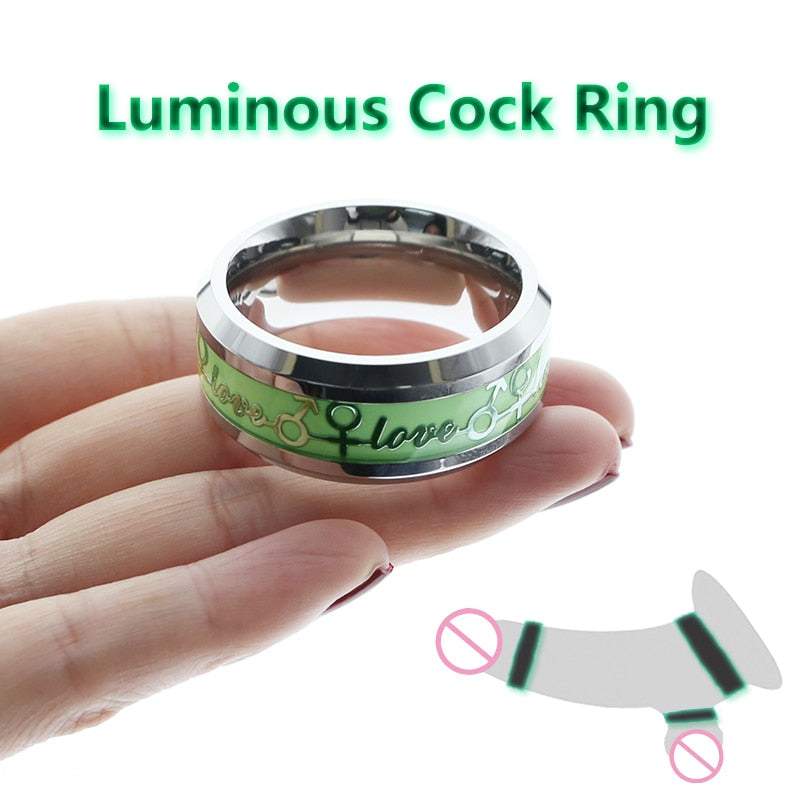 Stainless Steel Luminous Cock Ring Chastity Devices Sex Toys -lovershop01