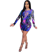 Load image into Gallery viewer, Print Long Sleeve Mesh Mini Bodycon Dress Sex Toys -lovershop01

