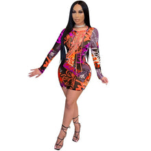 Load image into Gallery viewer, Print Long Sleeve Mesh Mini Bodycon Dress Sex Toys -lovershop01

