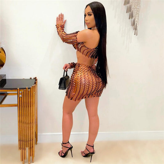 Sexy Off Shoulder Mesh Mini Skirt Set Sex Toys -lovershop01