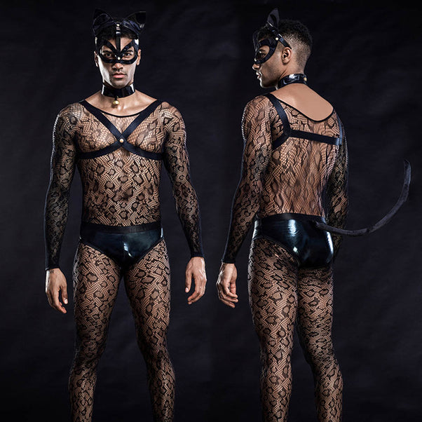 Men's Sissy Fishnet Lingerie Katze Sexy Uniform Cosplay