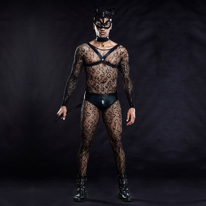 Men's Sissy Fishnet Lingerie Katze Sexy Uniform Cosplay