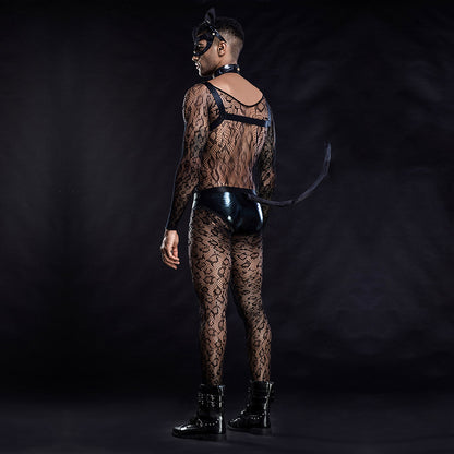 Men's Sissy Fishnet Lingerie Katze Sexy Uniform Cosplay