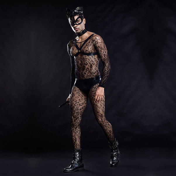 Men's Sissy Fishnet Lingerie Katze Sexy Uniform Cosplay