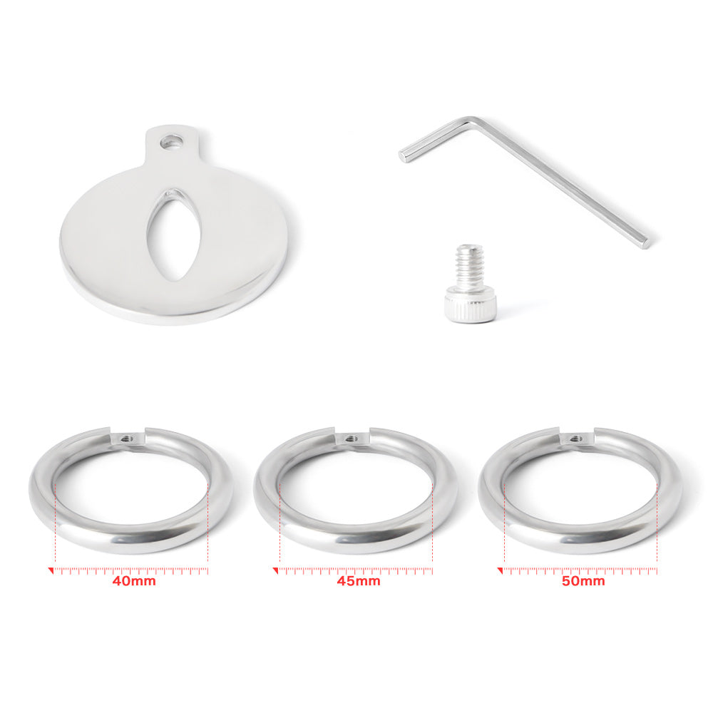 Stainless Steel Chastity Cage - Screws Cock Ring