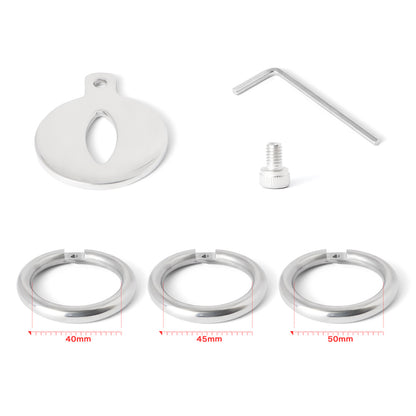 Stainless Steel Chastity Cage - Screws Cock Ring